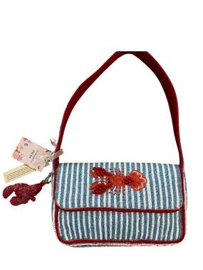 Others Follow Blue-White Striped Shoulder Bag with Red Lobster Accent